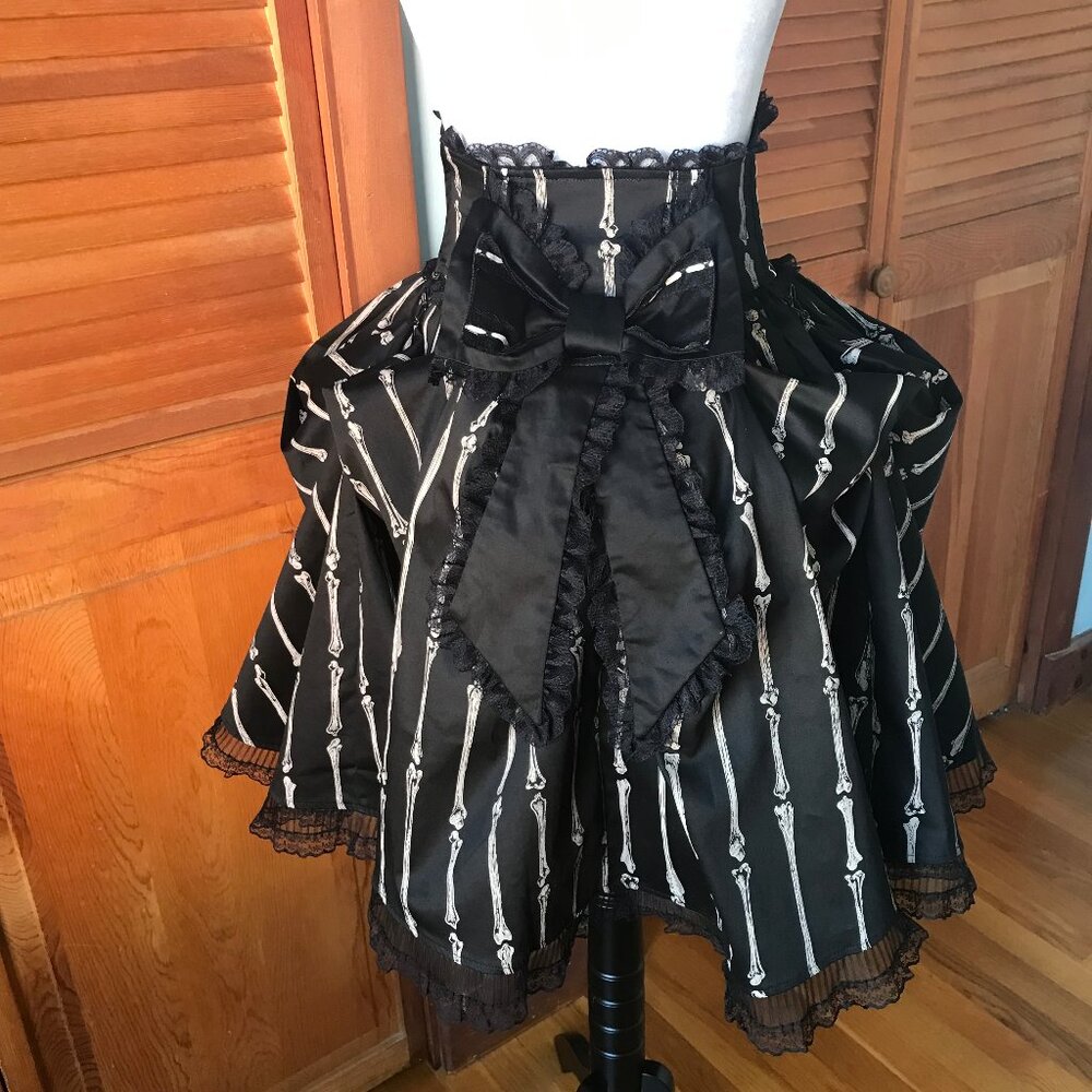 Vintage Lip Service Lolita Bones Gothic Victorian EGL Black Bustle Skirt - Picture 7 of 13